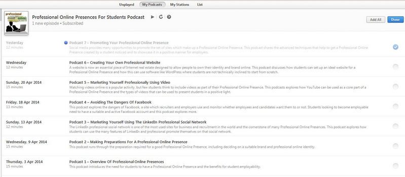 List of podcasts in iTunes shown for subscribers